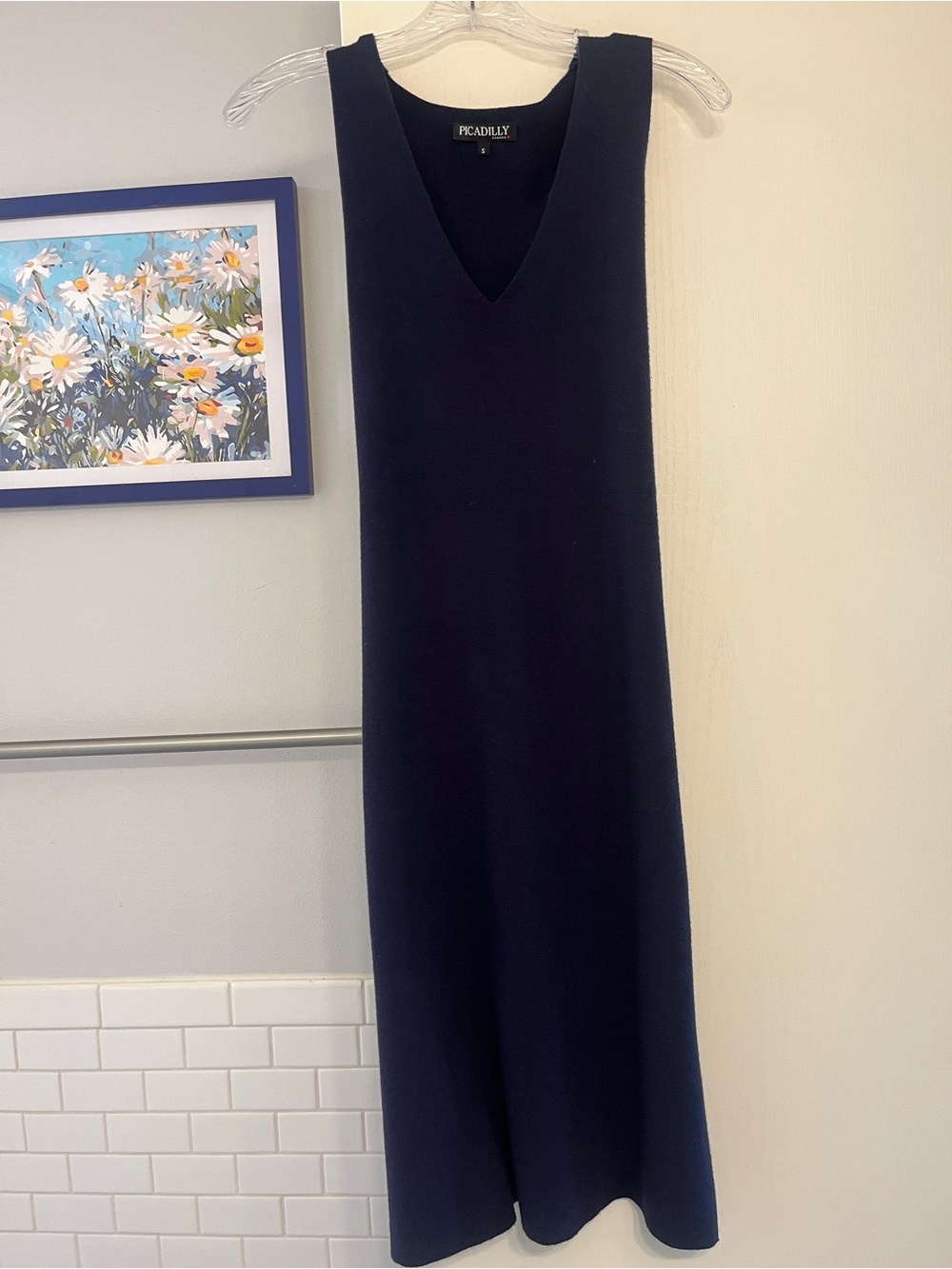 Piccadilly Navy V-Neck Sleeveless Midi Dress Sz Small